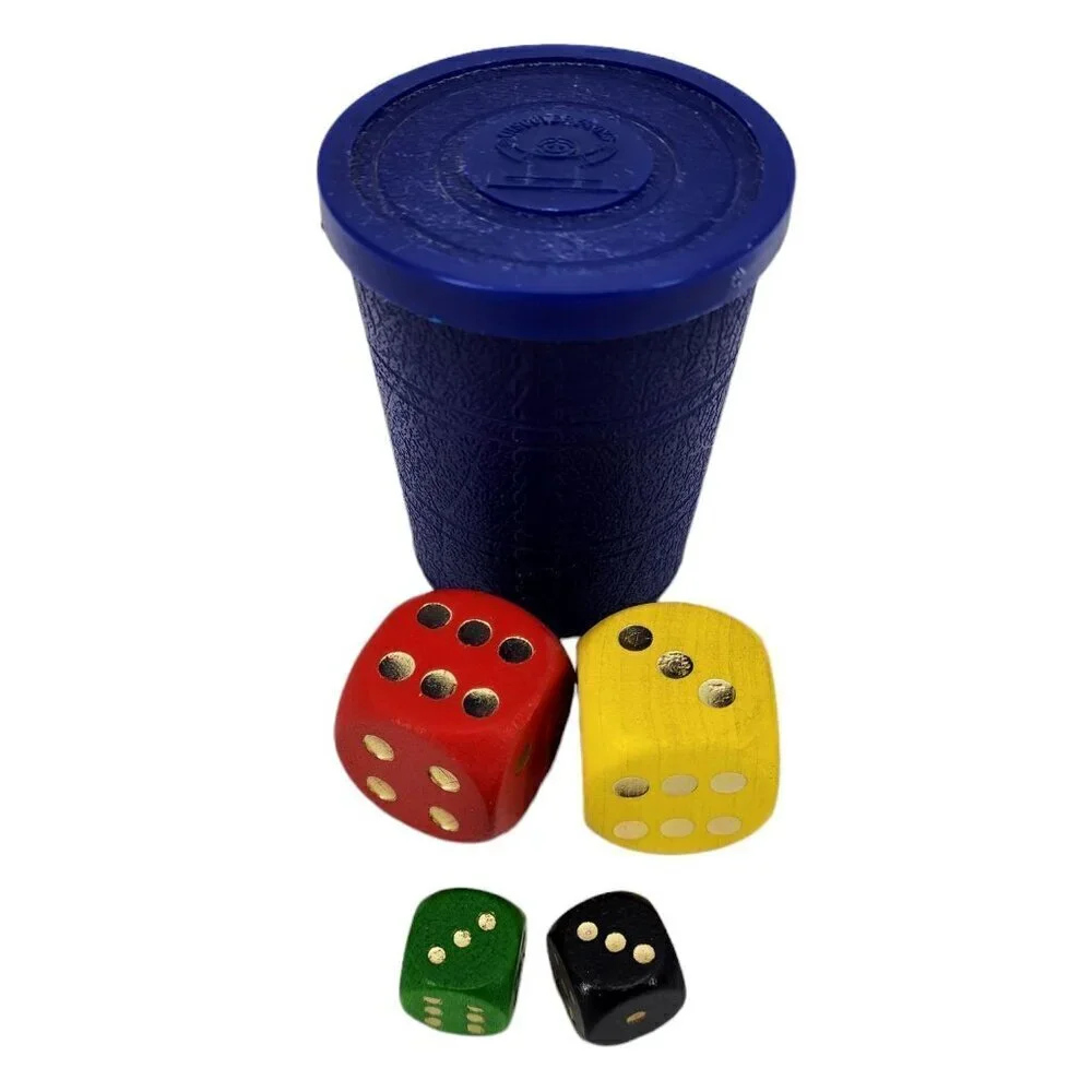 Vintage Discovery Toys Dice Games 4 Wood Dice Plus Plastic Cup